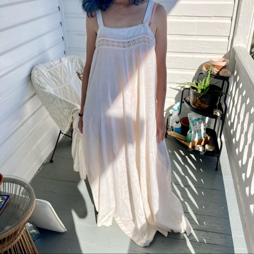 Cream linen vintage prairie sundress/nightgown